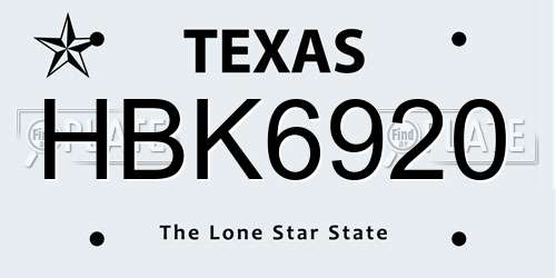 HBK6920 Texas License Plate