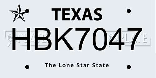 HBK7047 Texas License Plate