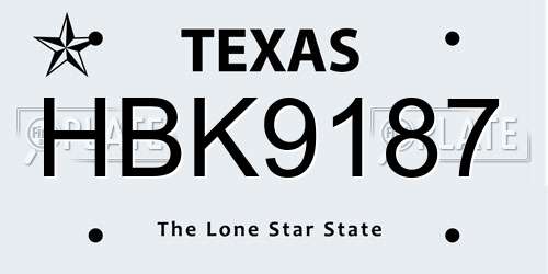HBK9187 Texas License Plate