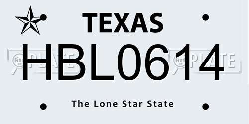 HBL0614 Texas License Plate