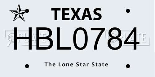 HBL0784 Texas License Plate