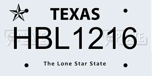 HBL1216 Texas License Plate