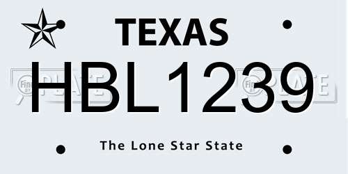 HBL1239 Texas License Plate