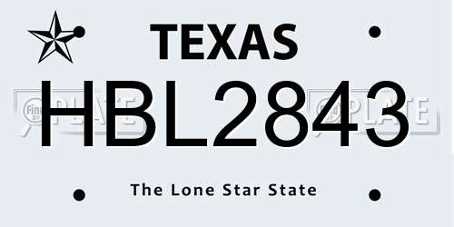 HBL2843 Texas License Plate