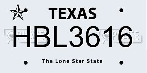 HBL3616 Texas License Plate