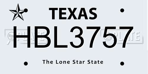 HBL3757 Texas License Plate