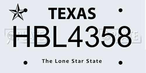 HBL4358 Texas License Plate