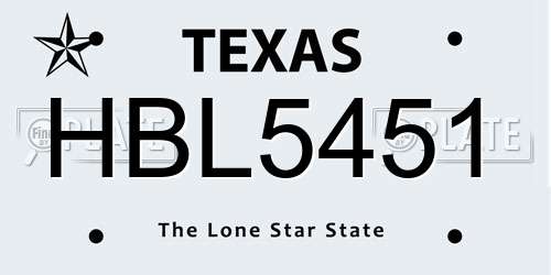HBL5451 Texas License Plate