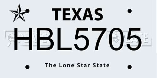 HBL5705 Texas License Plate