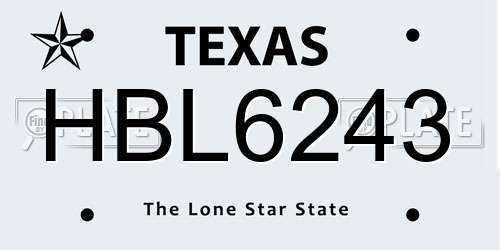HBL6243 Texas License Plate