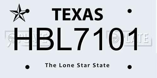 HBL7101 Texas License Plate
