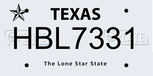 HBL7331 Texas License Plate