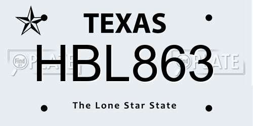HBL863 Texas License Plate