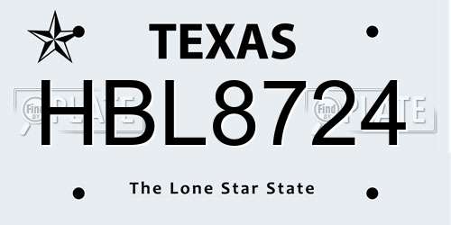 HBL8724 Texas License Plate