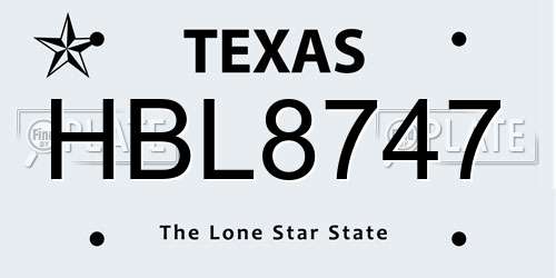 HBL8747 Texas License Plate