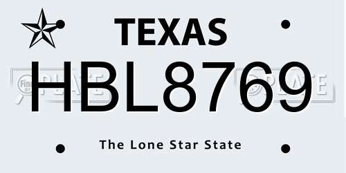 HBL8769 Texas License Plate