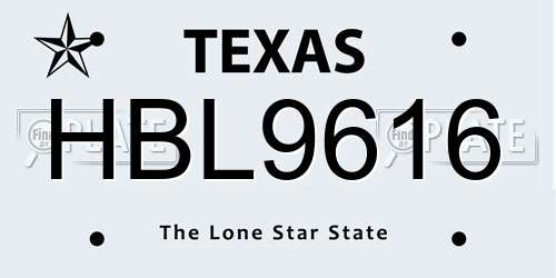 HBL9616 Texas License Plate