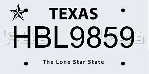 HBL9859 Texas License Plate