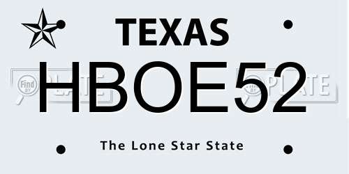 HBOE52 Texas License Plate