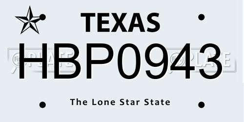 HBP0943 Texas License Plate