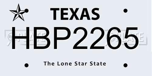 HBP2265 Texas License Plate