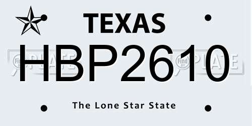 HBP2610 Texas License Plate