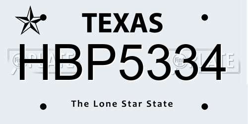 HBP5334 Texas License Plate