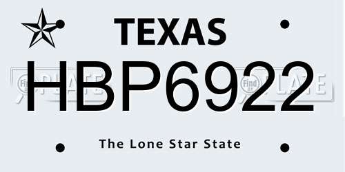 HBP6922 Texas License Plate
