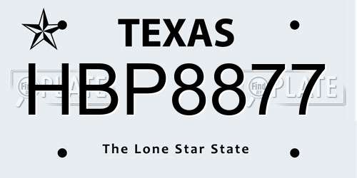 HBP8877 Texas License Plate