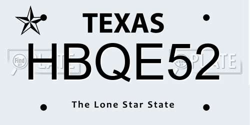 HBQE52 Texas License Plate