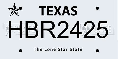 HBR2425 Texas License Plate