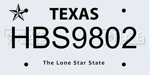 HBS9802 Texas License Plate