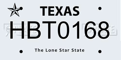 HBT0168 Texas License Plate