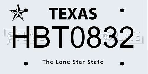 HBT0832 Texas License Plate
