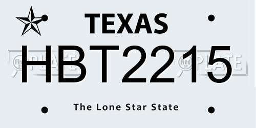 HBT2215 Texas License Plate