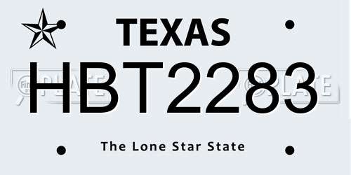 HBT2283 Texas License Plate