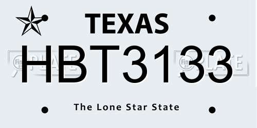 HBT3133 Texas License Plate