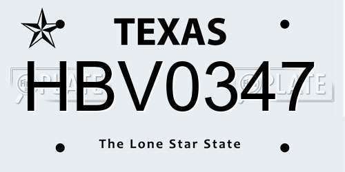 HBV0347 Texas License Plate