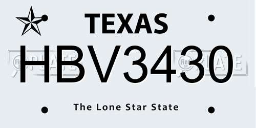 HBV3430 Texas License Plate