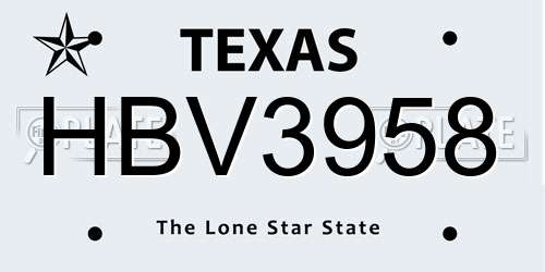 HBV3958 Texas License Plate