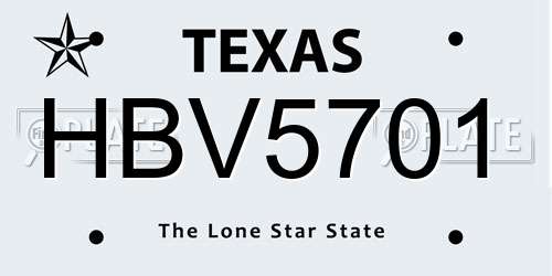 HBV5701 Texas License Plate