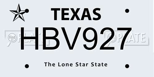 HBV927 Texas License Plate