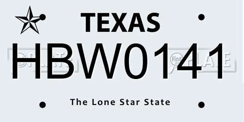 HBW0141 Texas License Plate