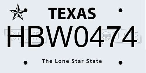 HBW0474 Texas License Plate