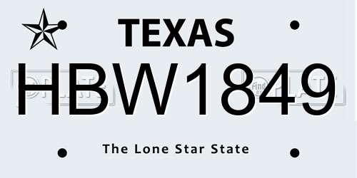 HBW1849 Texas License Plate