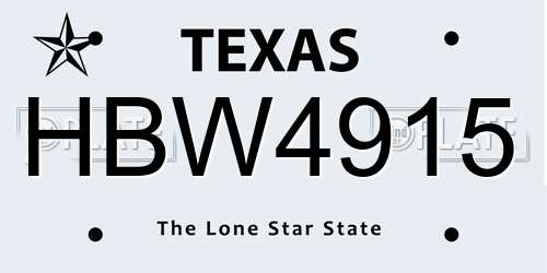 HBW4915 Texas License Plate