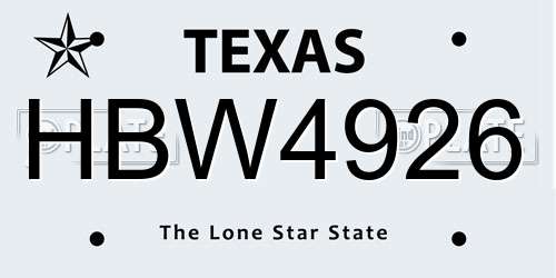 HBW4926 Texas License Plate