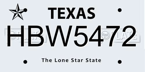 HBW5472 Texas License Plate