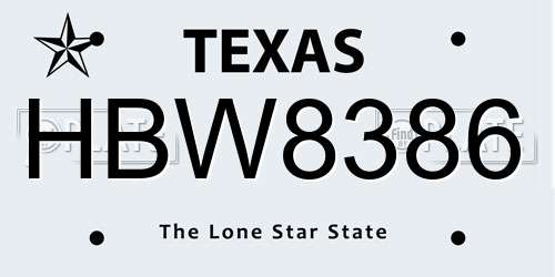 HBW8386 Texas License Plate