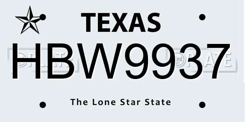 HBW9937 Texas License Plate